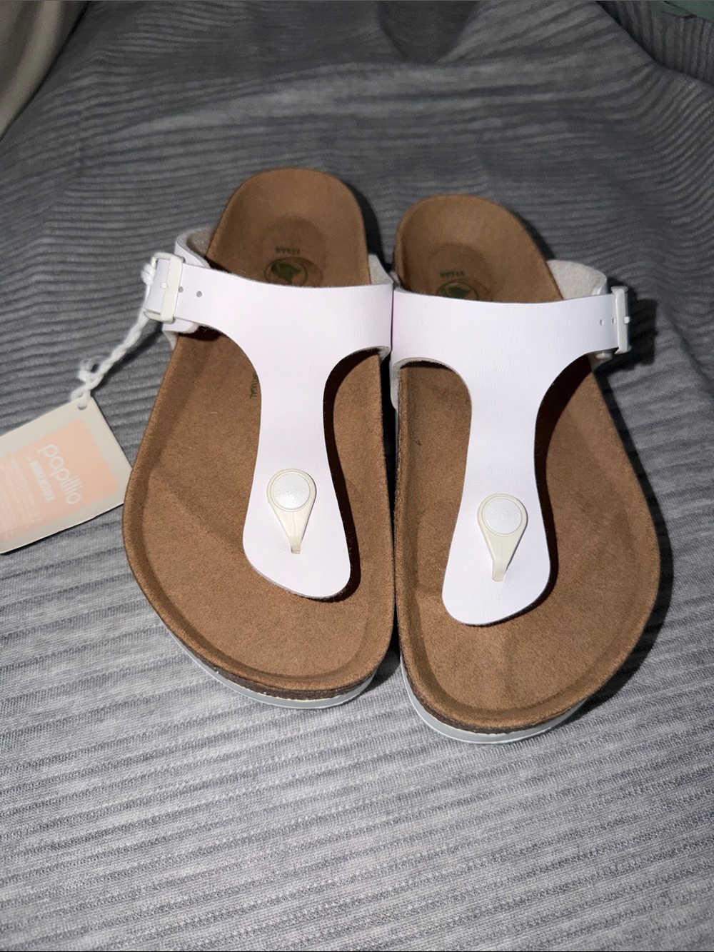 Birkenstock White T-strap Thong Sandals with Buckle